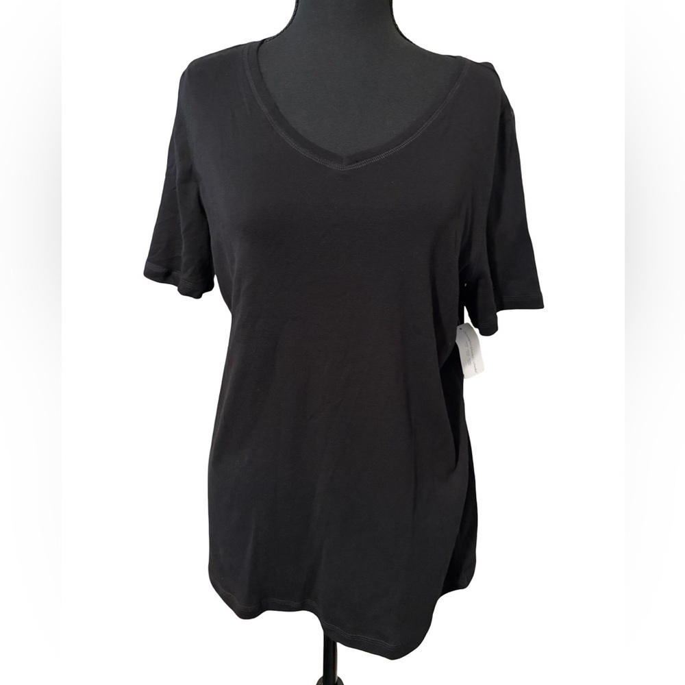 Christopher & Banks Black V-Neck Short Sleeve Tee - Classic Fit